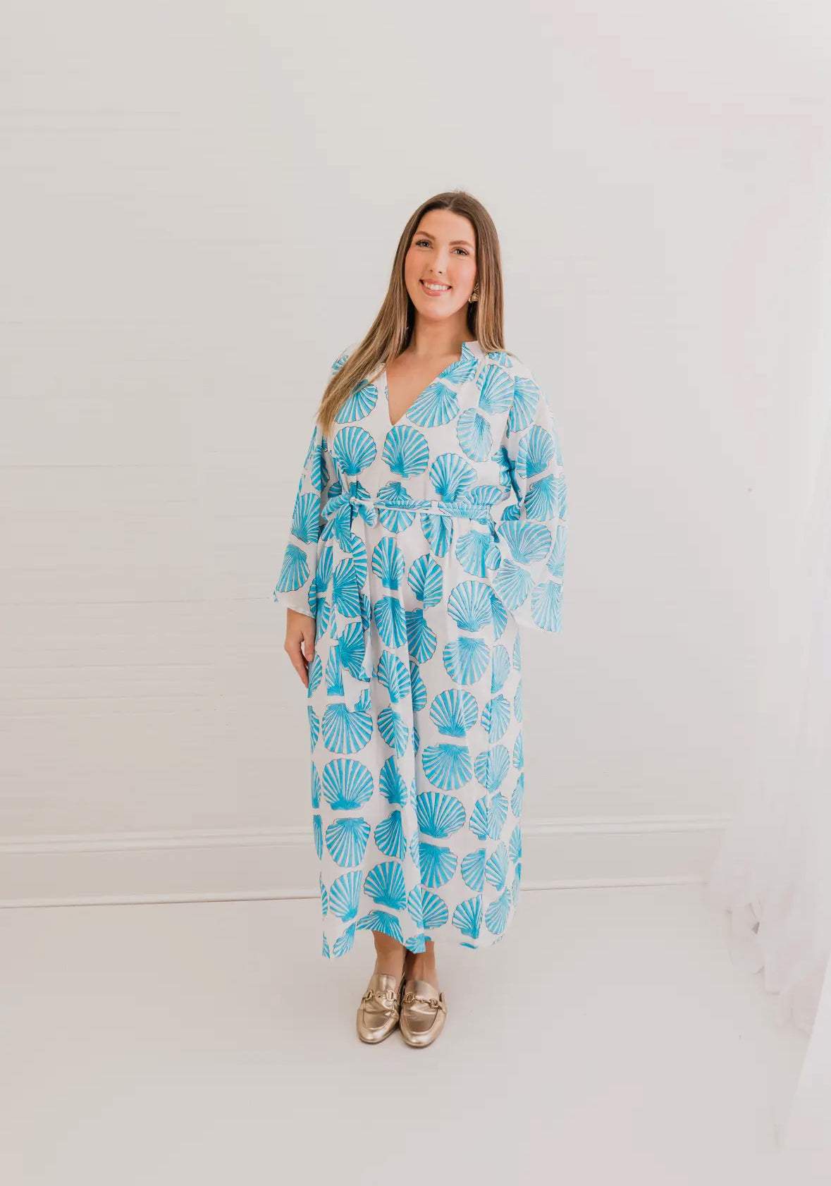 Sanibel Aqua Shell Caftan Dress