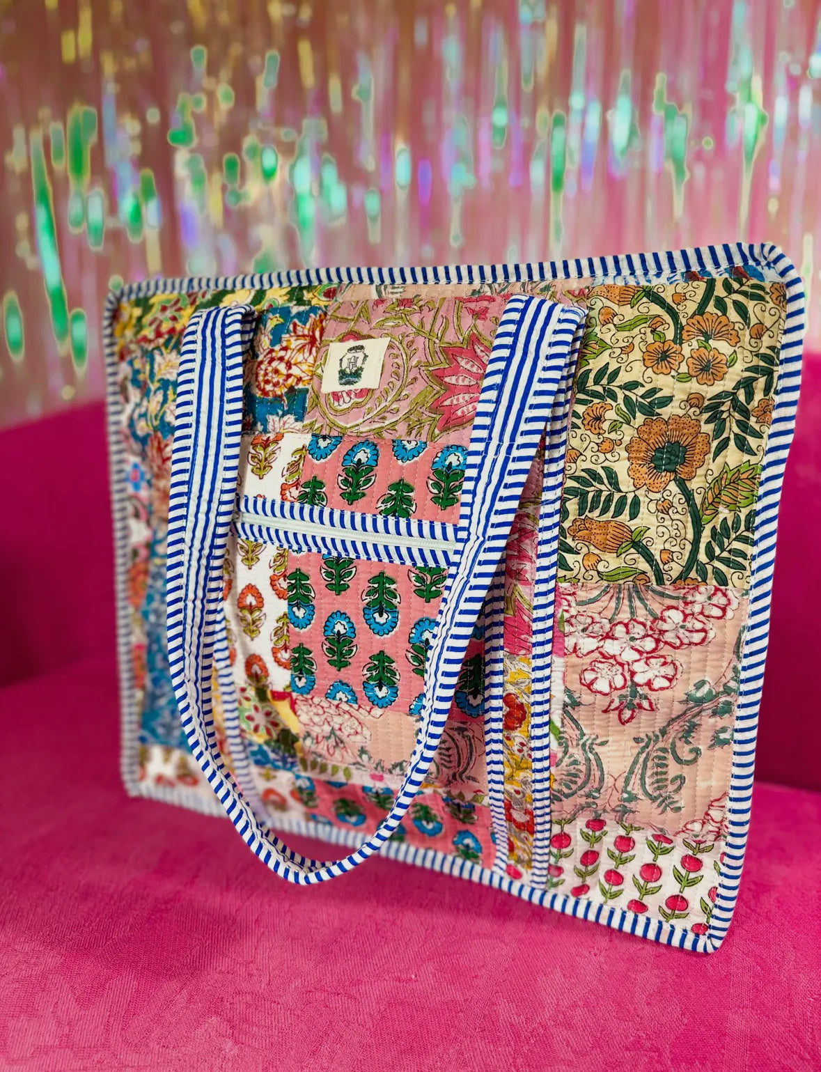 Wildflower Patch Large Quilted Zipper Tote