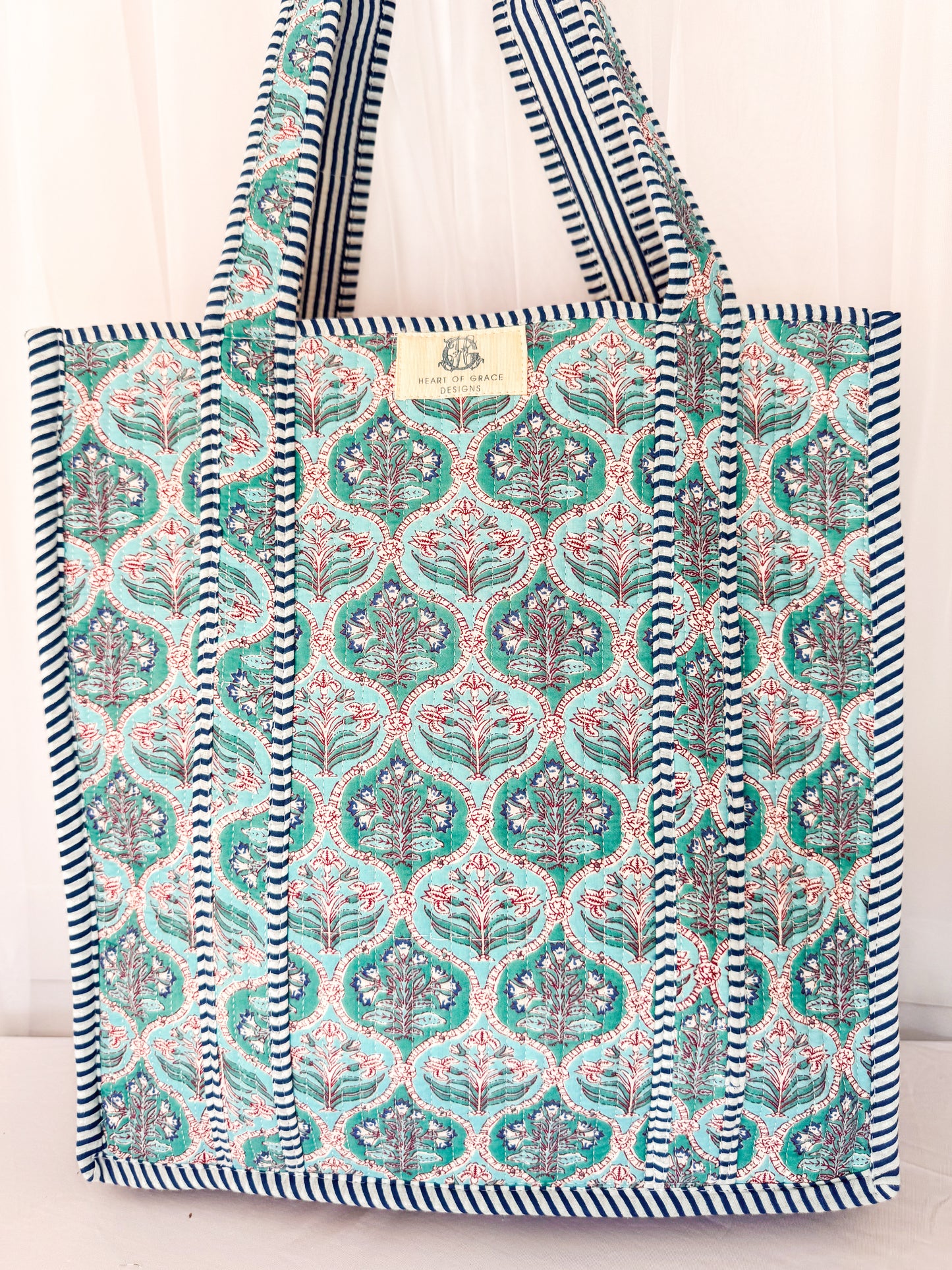 Blue Trellis | Regular Quilted Tote Bags