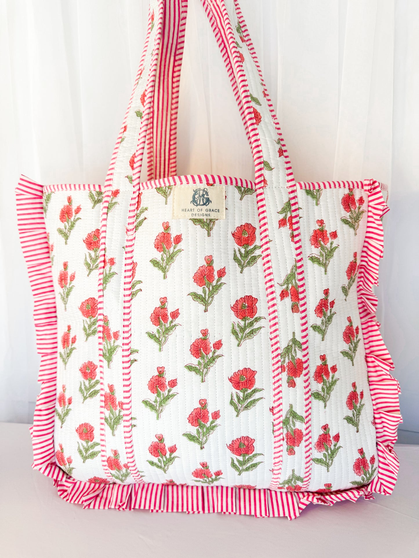 Magnolia Rose’ | Large Quilted Ruffle Tote Bag