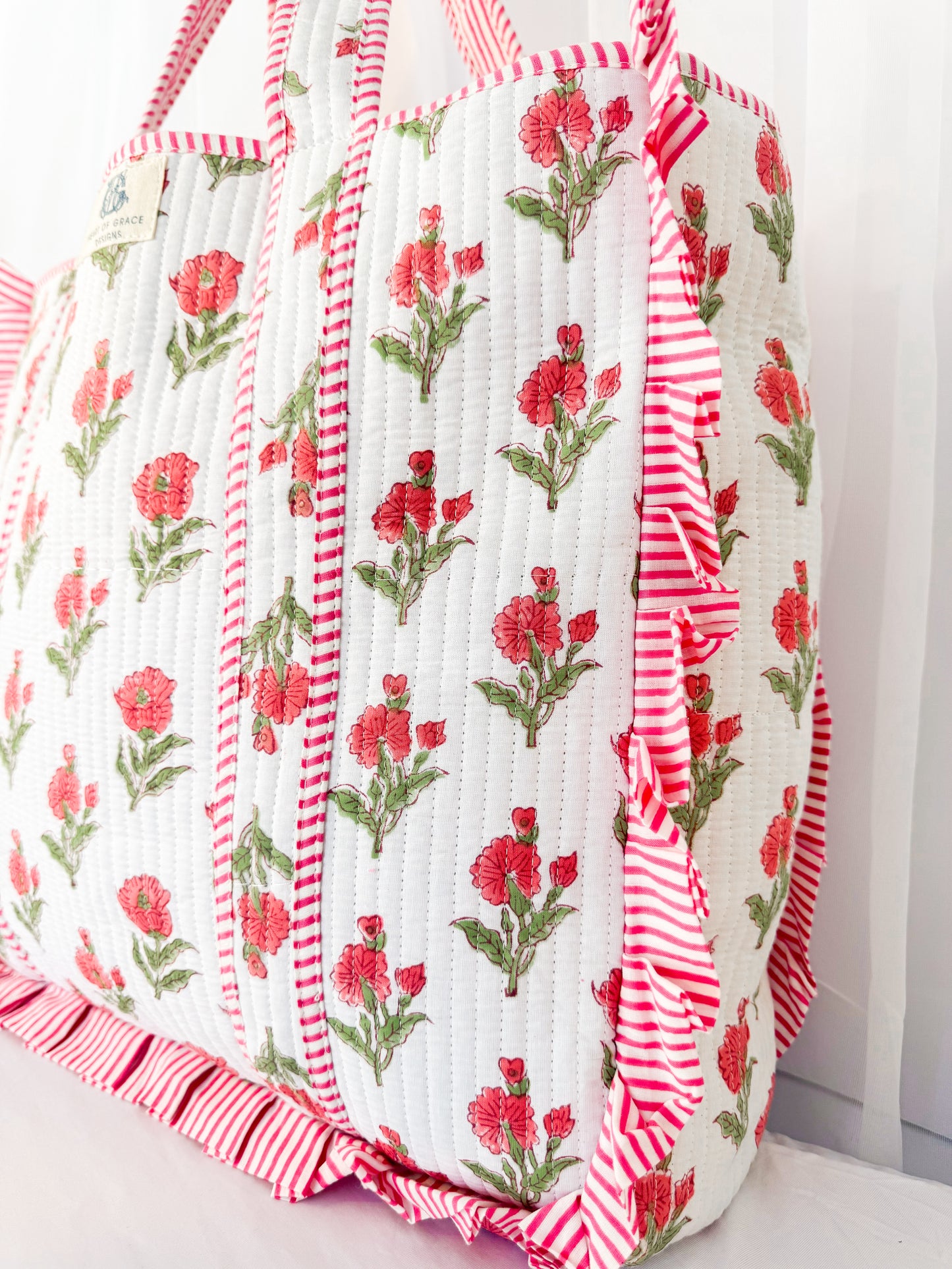 Magnolia Rose’ | Large Quilted Ruffle Tote Bag