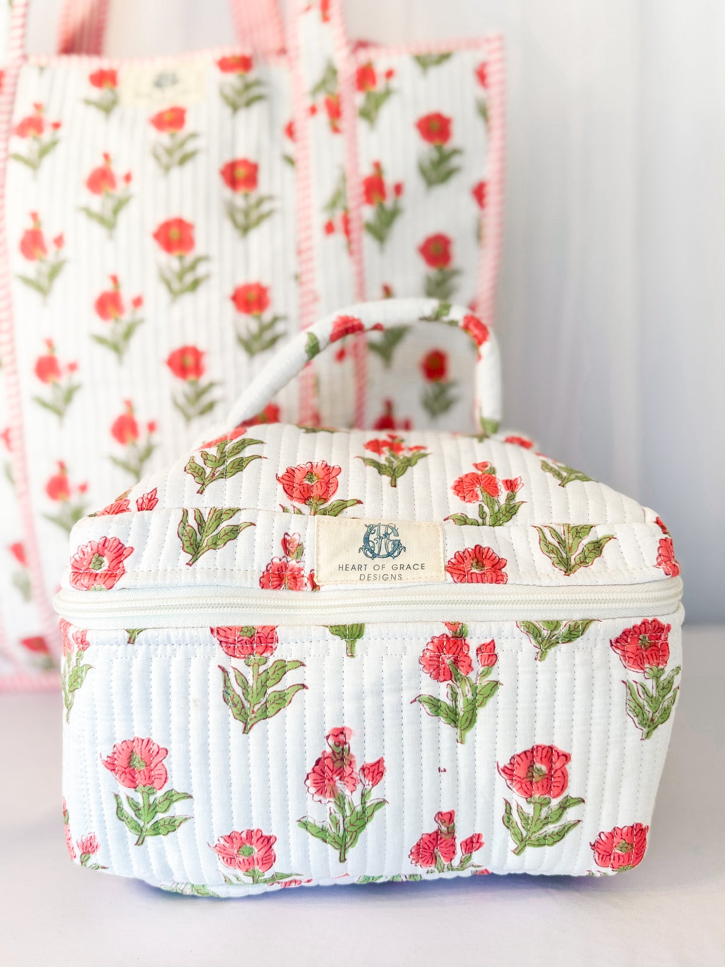 Magnolia Rose’ | Quilted Cosmetic Bags-set of 3