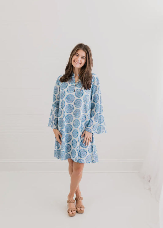 Blue Medallion Classic Mini Dress