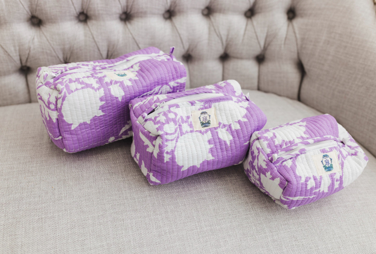 Lilac Blossoms | Quilted Cosmetic Bag set of 3