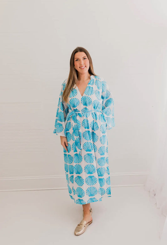 Sanibel Aqua Shell Caftan Dress