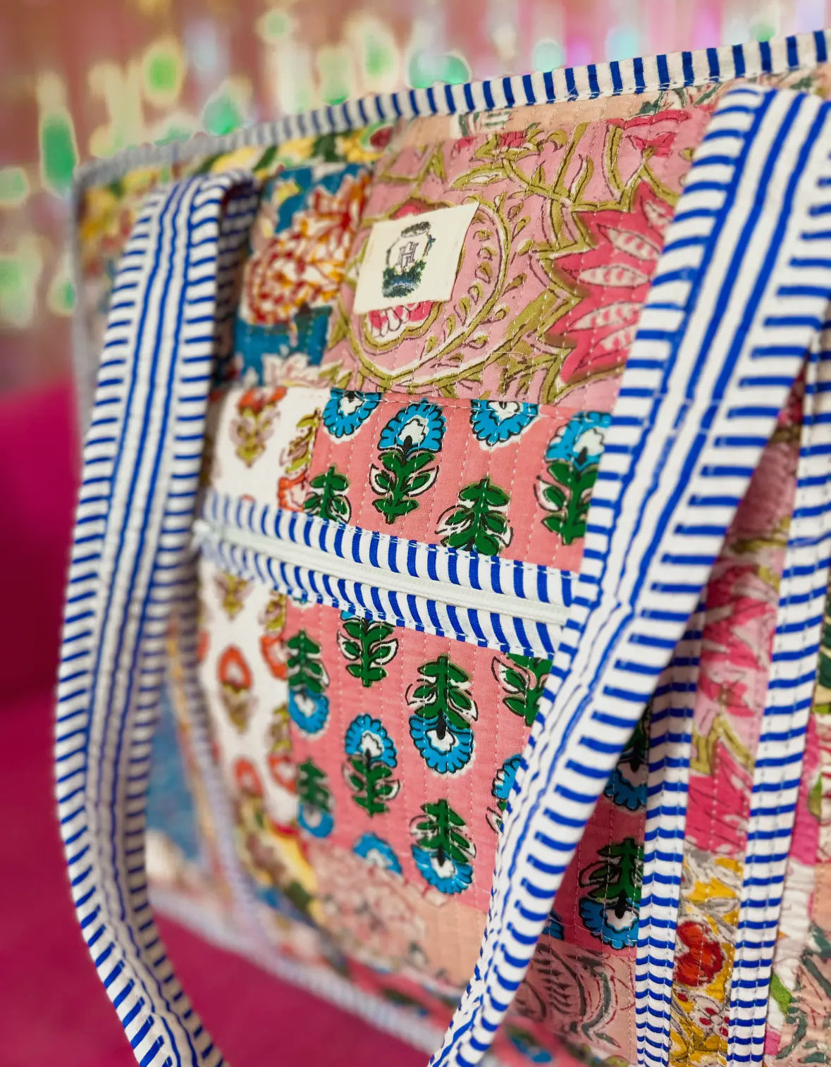 Wildflower Patch Large Quilted Zipper Tote
