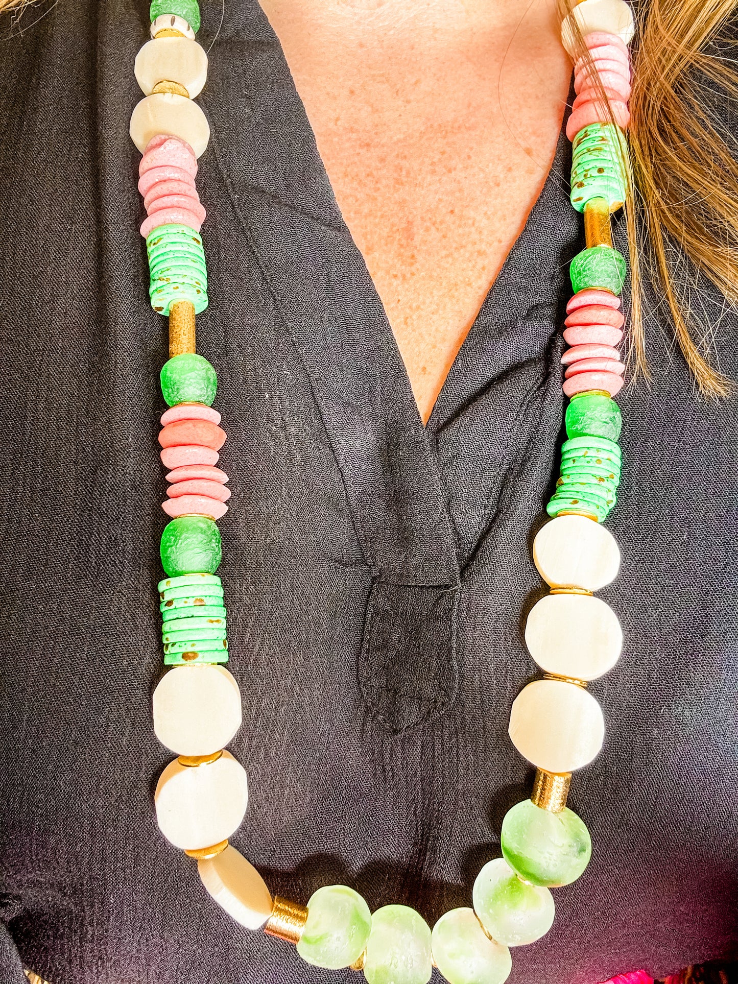 Pink and green statement necklace