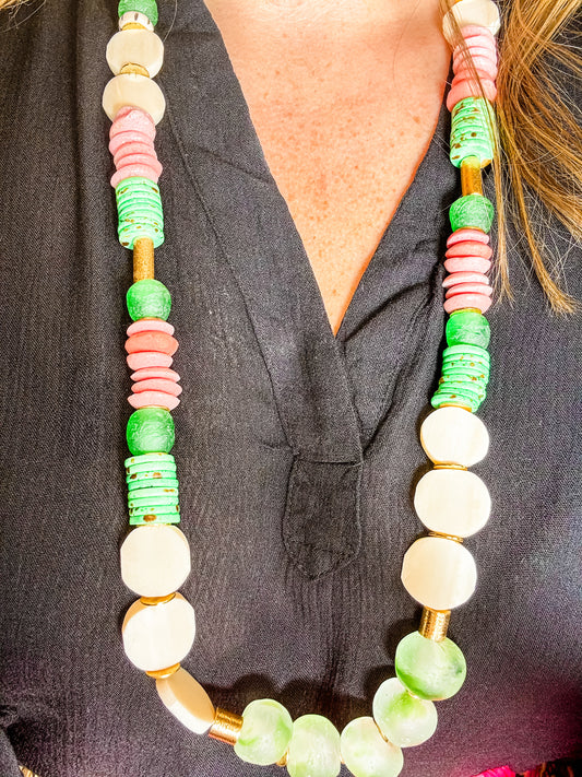 Pink and green statement necklace
