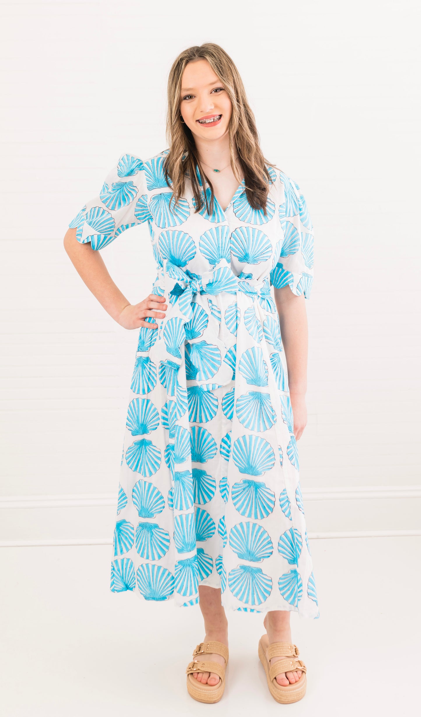 Sanibel Aqua Shell Grace Scalloped Dress