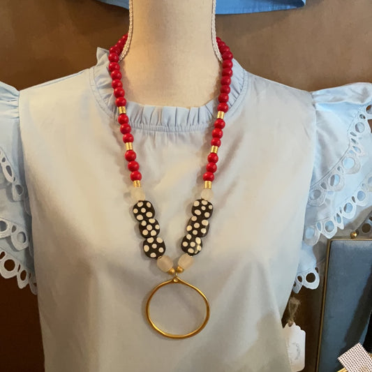 Red speckled spotted bead necklace