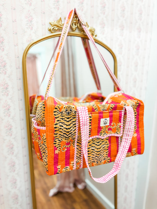 Pink + Orange Scalloped Eye of the Tiger Duffel Bag