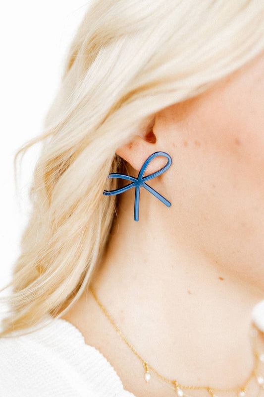 Lola - Navy Bow Earrings
