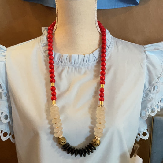 Red and black glass beaded necklace