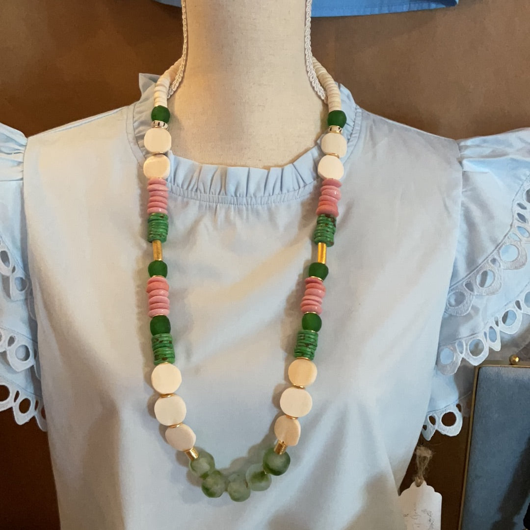 Pink and green statement necklace