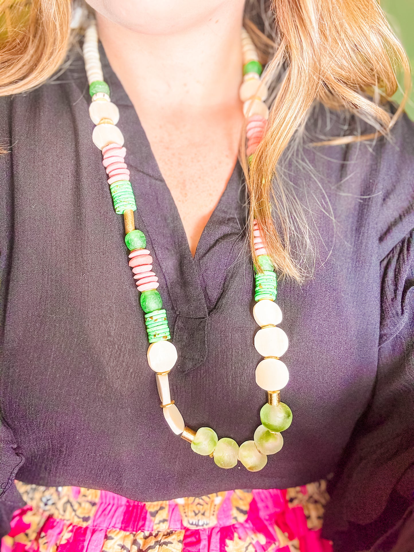 Pink and green statement necklace