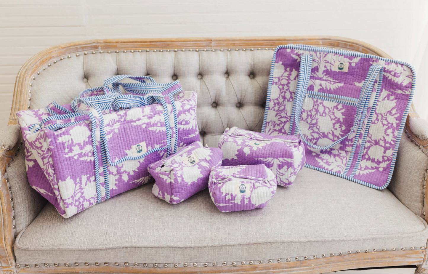 Lilac Blossoms | Quilted Cosmetic Bag set of 3