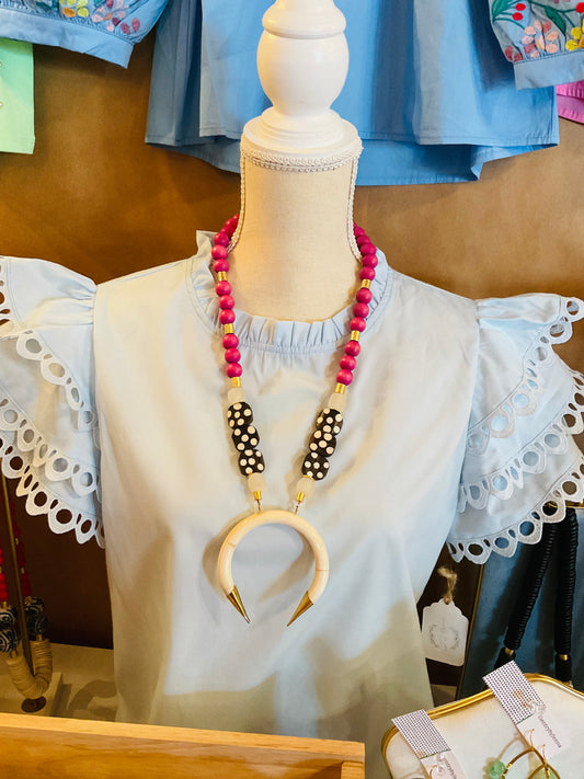 Wood Arched Beaded Necklace