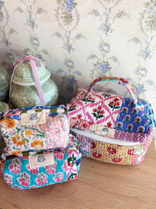 Wildflower Patch Quilted Cosmetic Bag Set of 3