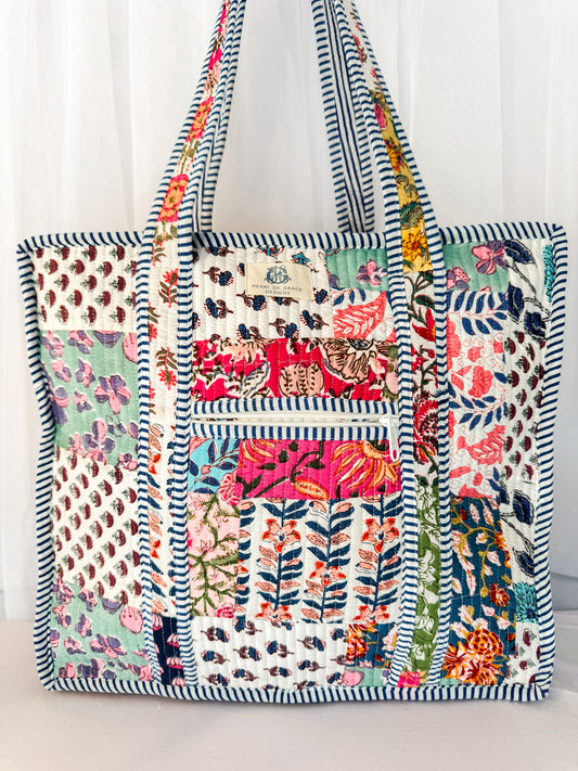 Wildflower Patch Large Quilted Zipper Tote