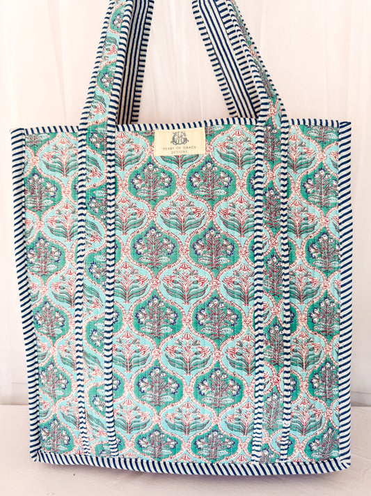 Blue Trellis | Regular Quilted Tote Bags