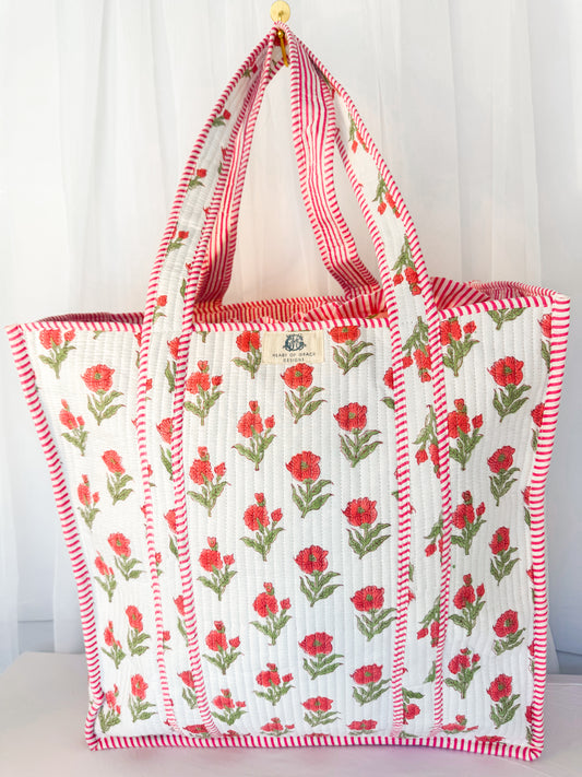 Magnolia Rosé | Large Quilted Tote Bag