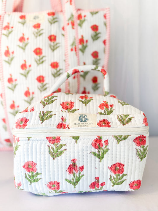 Magnolia Rose’ | Quilted Cosmetic Bags-set of 3
