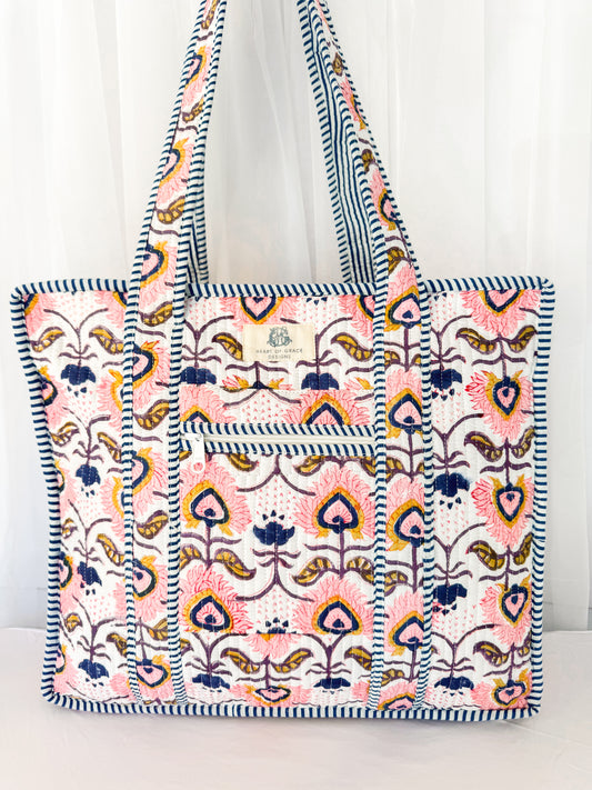 Rosewood | Quilted Zipper Tote Bag