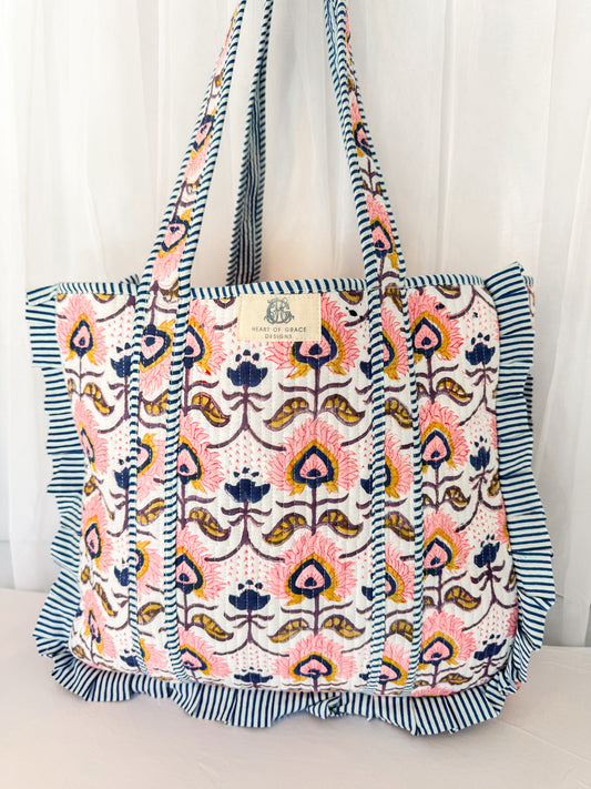 Rosewood | Large Quilted Ruffle Tote