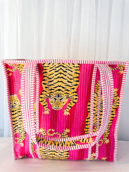Orange + Pink Eye of the Tiger Quilted Tote