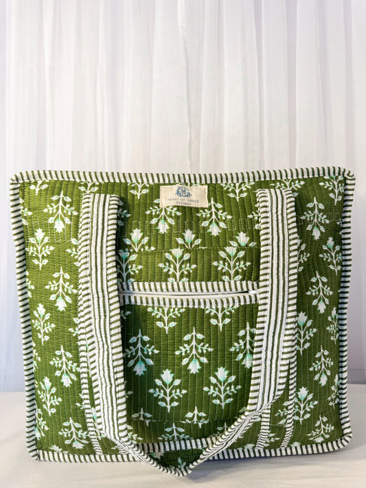 Emerald Bay Large Quilted Zipper Tote