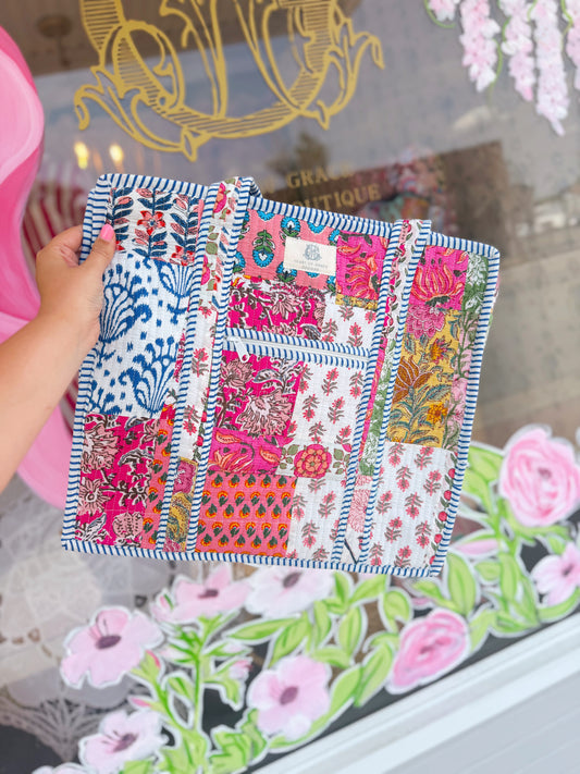 Wildflower Patch Large Quilted Zipper Tote